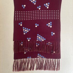 Burgundy, Cream, and Blue Geometric Polka Dot Vintage Fringe Opera Scarf